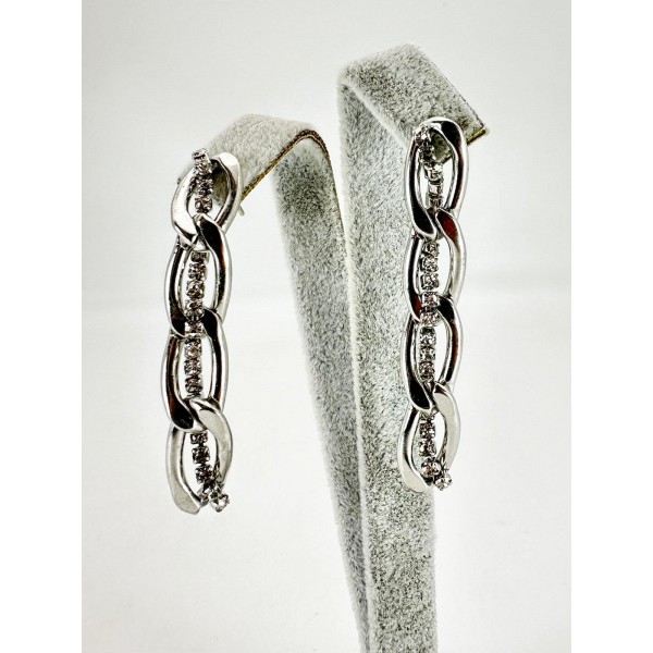 Gümüş Taşlı Zincir Küpe